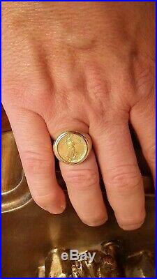 Mens GOLD 1/10 OZ US LIBERTY EAGLE COIN in 14k gold Ring Sz 9.5. 11.4 Grams