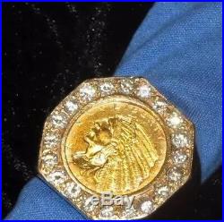 Mens Gold and Diamond Coin Ring