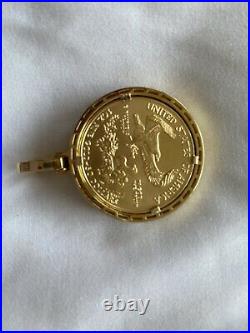 Mens Ladies 1 oz 24K Yellow Gold Liberty Coin Frame Diamond Pendant 3 1/2 Ct