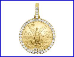Mens Ladies 24K Yellow Gold Mexico 50 Pesos Coin Frame Diamond Pendant 5 1/4 Ct