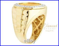 Mens Solid 24k Liberty Coin Big Face 22mm Genuine Diamond Ring 1 Ct