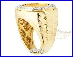 Mens Solid 24k Liberty Coin Big Face 22mm Genuine Diamond Ring 1 Ct