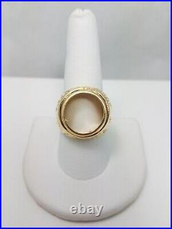 Mens Vintage 14k Solid Yellow Gold 16mm Coin Ring Mount (5072)