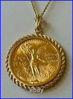 Mexican 50 Peso Gold Coin Charm Women's Pendant 14k Yellow Gold Plated Free Stud