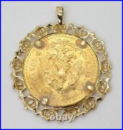Mexican 50 Peso Gold Coin Charm Women's Pendant 14k Yellow Gold Plated Free Stud