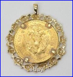 Mexican 50 Peso Gold'Coin' in Custom Year Charm Pendant 14k Yellow Gold Finish