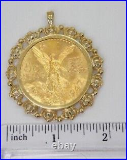 Mexican 50 Peso Gold Coin in Custom Year Charm Pendant 14k Yellow Gold Finish