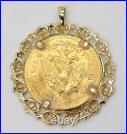 Mexican 50 Peso Gold Coin in Custom Year Charm Pendant 14k Yellow Gold Plated