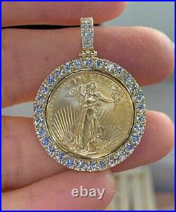 Moissanite 1.30 Ct Round Good Cut Coin Medallion Necklace 14K Yellow Gold Finish