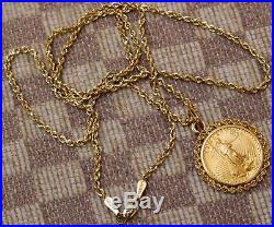 NOS 1/10oz GOLD $5 1992 LIBERTY US COIN SET IN 14K GOLD ROPE PENDANT NECKLACE