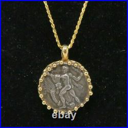NYJEWEL 14k Yellow Gold Ancient Greek Coin Pendant Necklace 20