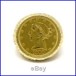 NYJEWEL 14k Yellow Gold Liberty Head $5 Five Dollar Gold Coin Ring