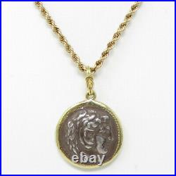 NYJEWEL 18k Yellow Gold Greek Alexander silver Coin Pendant Necklace