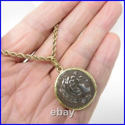 NYJEWEL 18k Yellow Gold Greek Alexander silver Coin Pendant Necklace