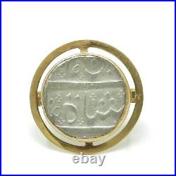 NYJEWEL 18k Yellow Gold Rare Arabia Silver Coin Large Ring