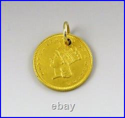 Neat 1862 United States Gold $1 Dollar Indian Princess Head Coin Pendant
