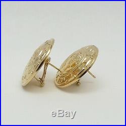 New 14K Gold Italy Roman Coin Puffy Omega Back Button Earrings