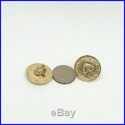 New 14K Gold Italy Roman Coin Puffy Omega Back Button Earrings