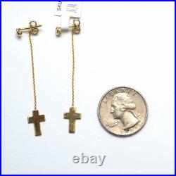 New Roberto Coin 18K Yellow Gold & Diamond Cross 2 Drop Dangle Earrings NWT