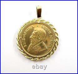 One Ounce Krugerand Gold Coin in 14K Yellow Gold Rope Bezel Pendant