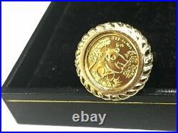 PANDA BEAR COIN Beauty Ring 14K Yellow Gold Finish 925 Sterling Silver