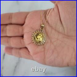 Panda 20 mm Coin 1.55 Ct Real Moissanite Vintage Pendant 14k Yellow Gold Finish
