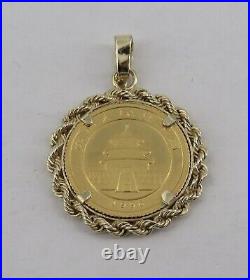 Panda Bezel Coin Without Stone Pendant Free Chain 14k Yellow Gold Plated