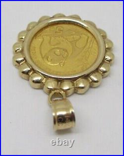 Panda Charm 20Coin Pendant With Free Chain 14k Yellow Gold Plated Without Stone