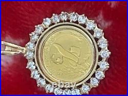 Panda Coin 2.50 Ct Round Cut Bezel Moissanite Pendant 14K Yellow Gold Plated