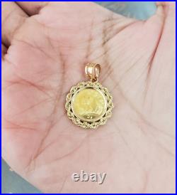 Panda Coin 999 1/20 oz Gold Pendant w. Chain 14k Yellow Gold Plated Rope Bezel