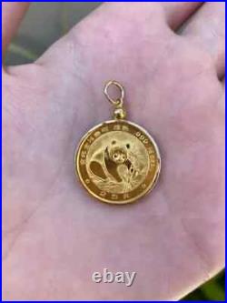 Panda Coin Shape Pendant With Free Chain 14k Yellow Gold Finish Without Stone