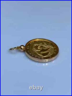 Panda Coin Shape Pendant With Free Chain 14k Yellow Gold Finish Without Stone