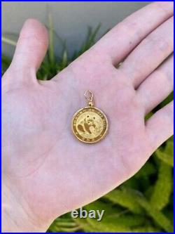 Panda Coin Shape Pendant With Free Chain 14k Yellow Gold Finish Without Stone