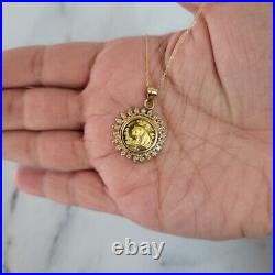 Panda Gold Coin 2 Ct Round Real Moissanite Charm Pendant 14k Yellow Gold Plated