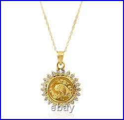 Panda Gold Coin 2 Ct Round Real Moissanite Charm Pendant 14k Yellow Gold Plated