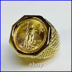 Pinky Ring Without Diamond Men Band Daly Wear Coin Ring 14K Yellow Gold Finish