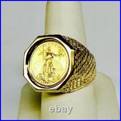 Pinky Ring Without Diamond Men Band Daly Wear Coin Ring 14K Yellow Gold Finish
