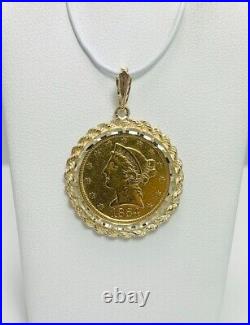 Pre Civil War 1854 $5 Liberty USA Gold Coin 14k Gold Bezel (5234)