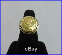 Pretty CHINESE 1/20 oz Gold PANDA COIN in 14K RING 5 Yuan 1989 Size 6.5 CHINA