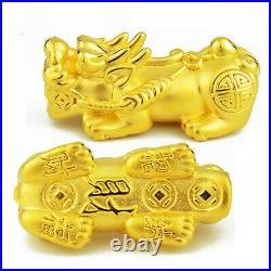 Pure 24K 999 Yellow Gold 3D Lucky Money Coin Pixiu Pendant