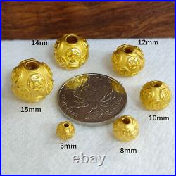 Pure 24K 999 Yellow Gold Pendant 3D Bless Money Coin Ball Transfer Bead