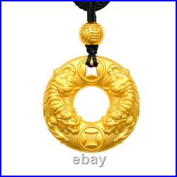 Pure 999 24K Yellow Gold Man Woman 3D Wealth Double Tiger Coin Circle Pendant