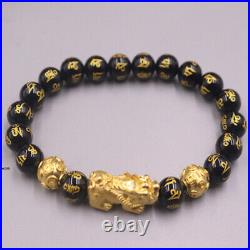 Pure 999 24K Yellow Gold Men Women 3D Coin Pixiu Beads Bracelet 1.5-1.6g