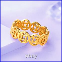 Pure 999 24K Yellow Gold Men Women Lucky Money Coin Ring 1.4-1.6g Us Size4-9