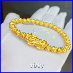 Pure 999 24K Yellow Gold Men Women Pixiu Money Coin Ball Beads Bracelet 5g 7in L