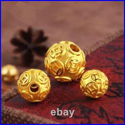 Pure 999 24K Yellow Gold Unisex 3D Bless Money Coin Ball Transfer Bead Pendant