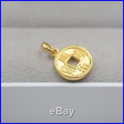 Pure 999 24k Yellow Gold 3D Best Gift Craved Lucky Coin Pendant / 1.3-1.5g