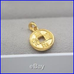 Pure 999 24k Yellow Gold 3D Best Gift Craved Lucky Coin Pendant / 1.3-1.5g