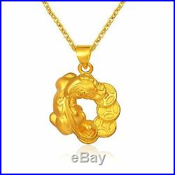 Pure 999 24k Yellow Gold Pendant/3D Craved Bless Coin PIXIU Pendant /2.2g