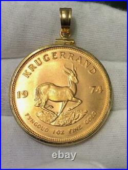 Pure. 999 Fine Gold 1974 Krugerrand South Africa 1oz Coin 14k Gold Frame Pendant